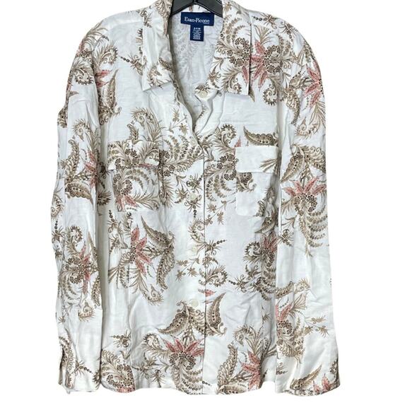 Evan Piccone woman’s long sleeve linen button front blouse floral size 24W - Picture 1 of 4